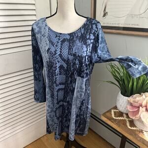 Vintage Y2K STYLE CO Womens Dress Large Blue Snakeskin Print Slinky Shift Retro